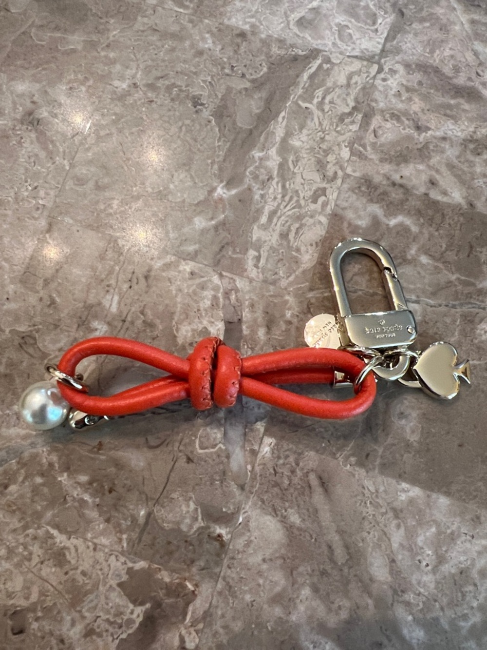 kate spade Orange Leather Knot Key Charm with Pearl and Spade charm only - Picture 7 of 10